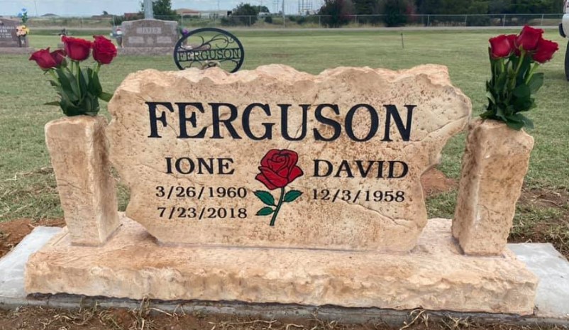 Custom headstone made of engineered stone in Houston by Bedrock Boulders.