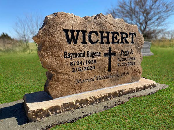 Custom headstone made of engineered stone in Houston by Bedrock Boulders