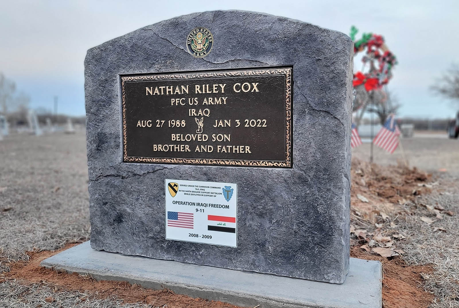 Custom headstone made of engineered stone in Houston by Bedrock Boulders