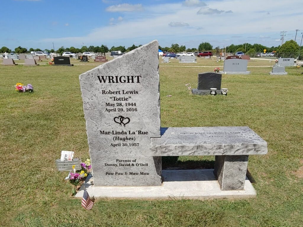 Custom headstone made of engineered stone in Houston by Bedrock Boulders.