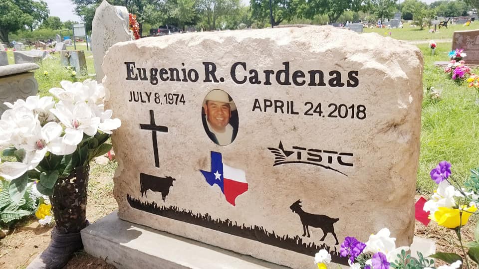 Custom headstone made of engineered stone in Houston by Bedrock Boulders