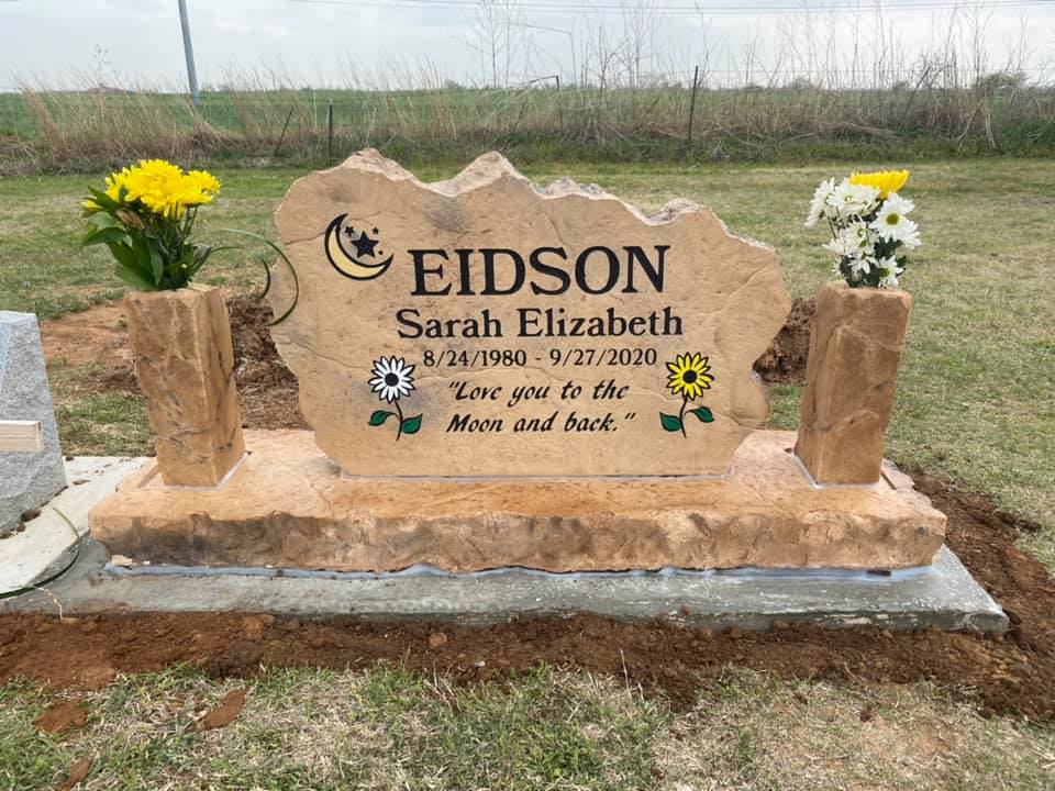 Custom headstone made of engineered stone in Houston by Bedrock Boulders