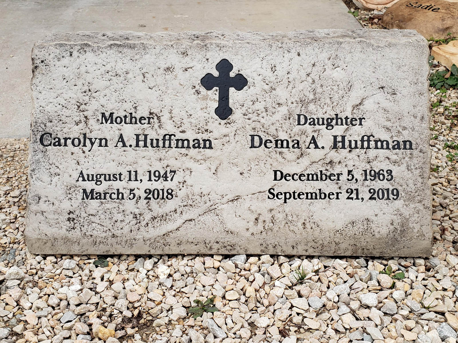 Custom headstone made of engineered stone in Houston by Bedrock Boulders