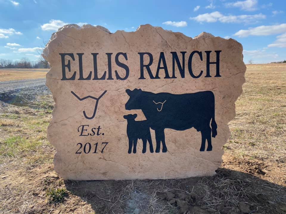 Custom ranch sign made of engineered stone in Houston by Bedrock Boulders